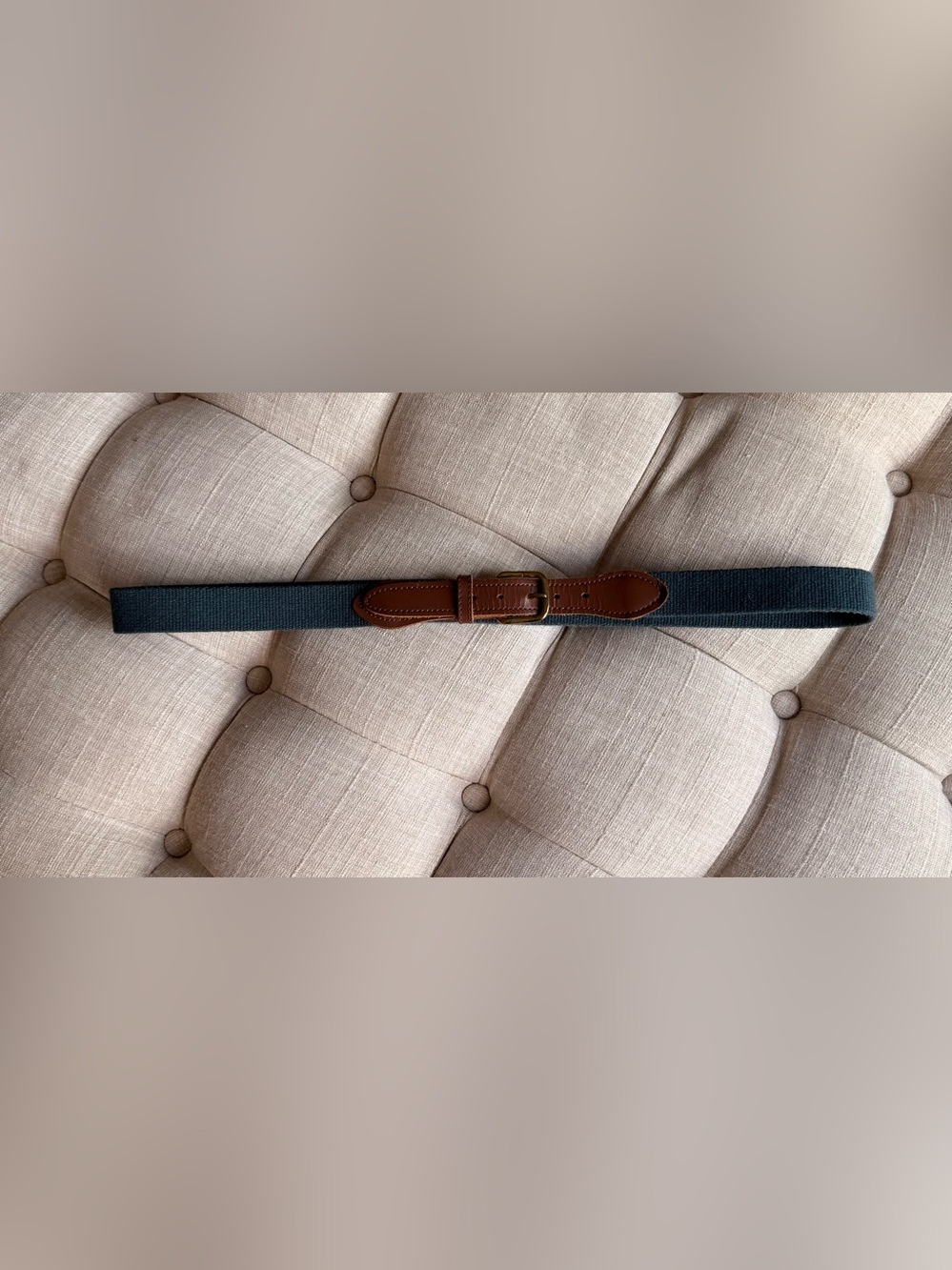 Men's Classic Woven Canvas Belt with Leather Trim and Metal Buckle